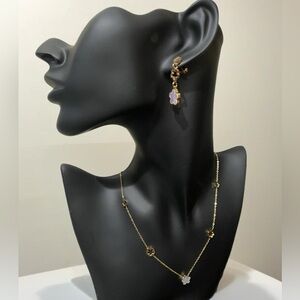 Stainless Steel Necklace and Earring set Clover Shell Yellow Gold Plated